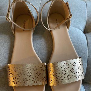 Metallic Gold Peep Toe Floral Sandal